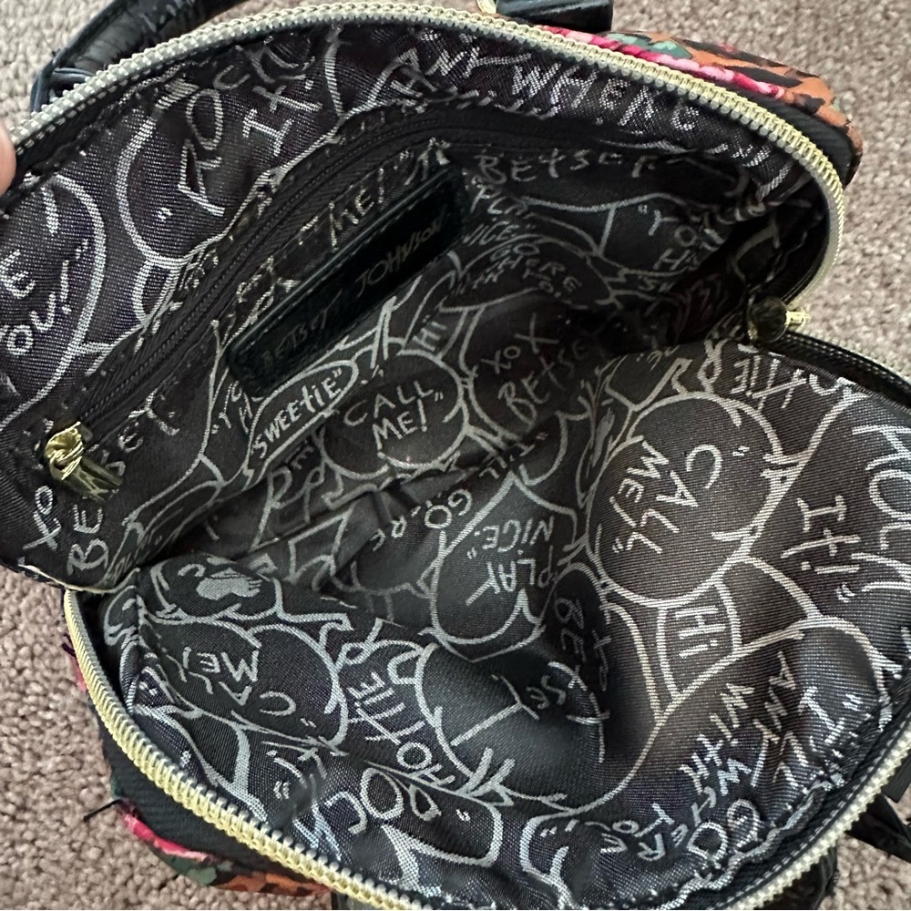 Betsey Johnson Leopard Floral Mini Satchel Bag Y2K Bow Charm Top Handle Purse - Picture 7 of 8